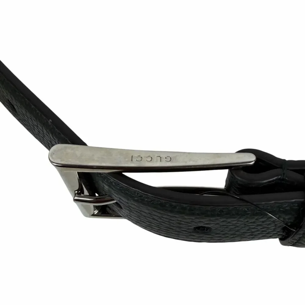 Gucci 3cm Gucci Script Leather Belt Dark Green Men Size 110cm/44